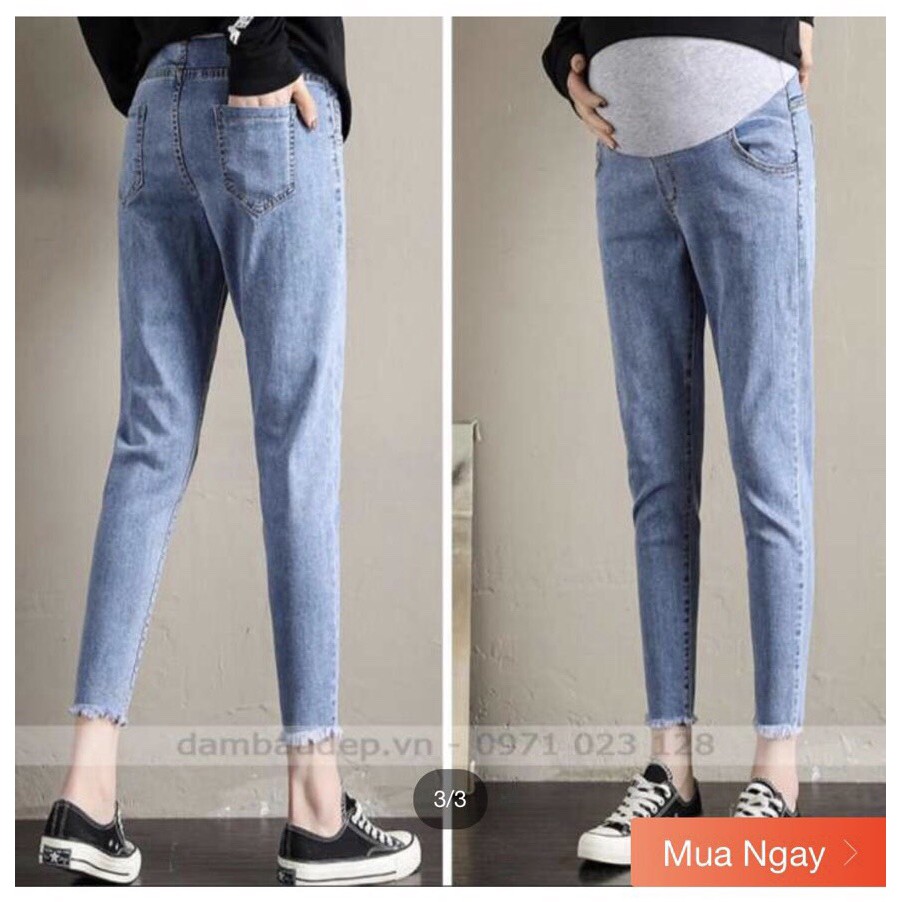 [Sale sốc] Quần jean bầuchất jean xịn❤️mặc đi làm đi chơi đều đượccó chun chỉnh - Tổng kho váy bầu