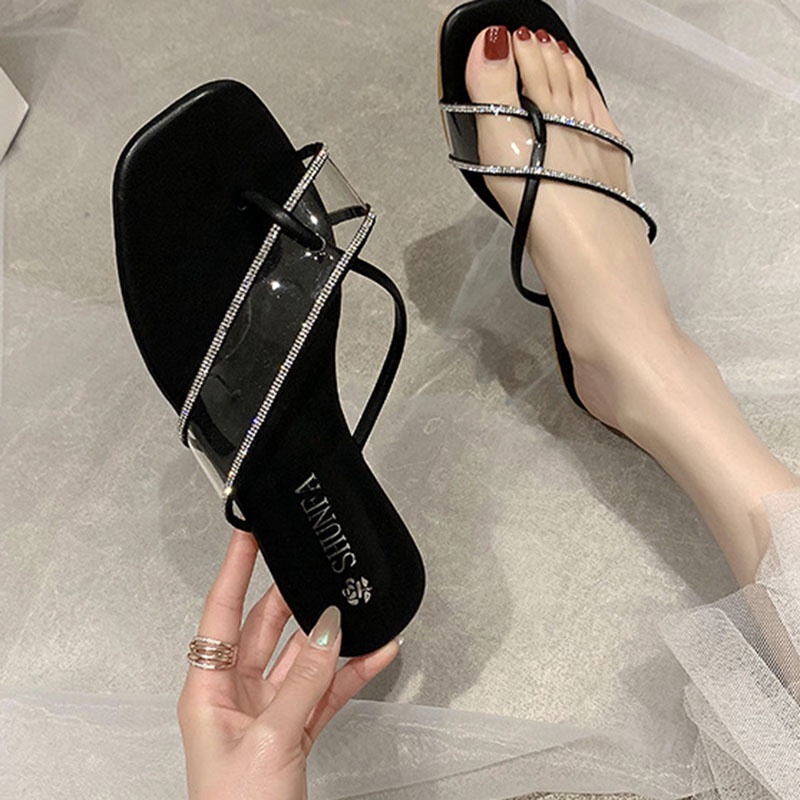 Dép xỏ ngón IELGY quai chéo pvc trong suốt đính đá giả thời trang cho nữ
