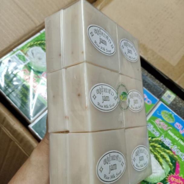 Lốc 12 bánh xà phòng cám gạo RICE MILK SOAP JAM 65g Thái Lan 🇹🇭 xà bông sữa, tinh chất gạo trắng sáng da