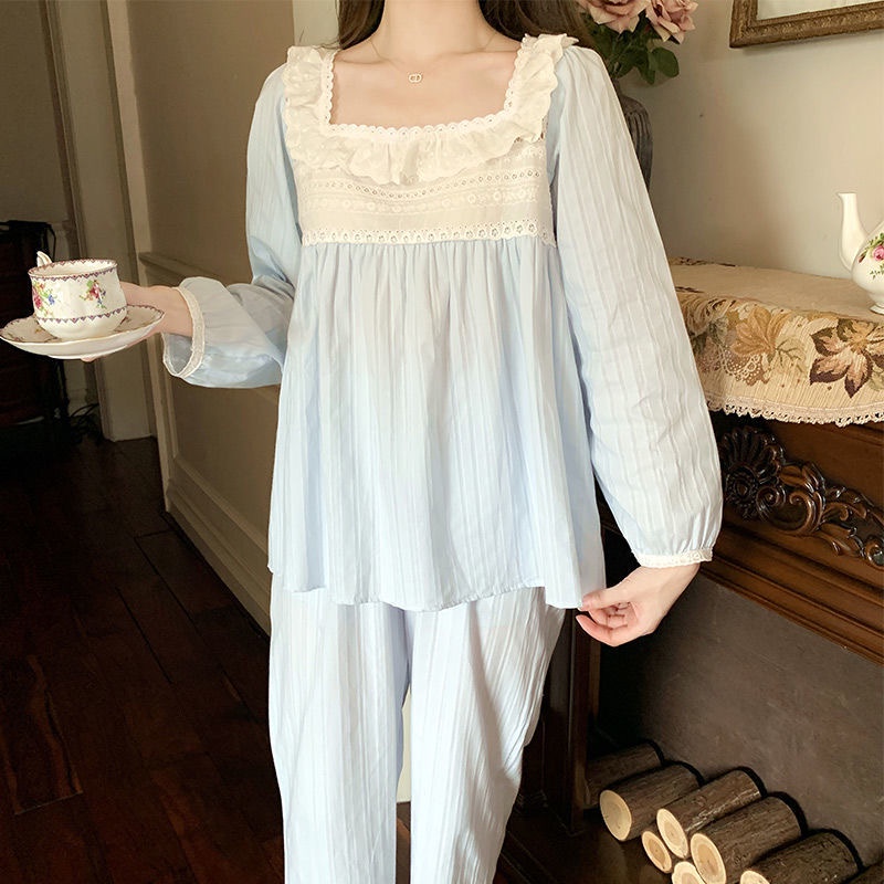 [ Order] Bộ đồ ngủ Pyjama dài tay mặc ở nhà tiểu thư có ren chất mát Ulzzang Hàn Quốc | BigBuy360 - bigbuy360.vn