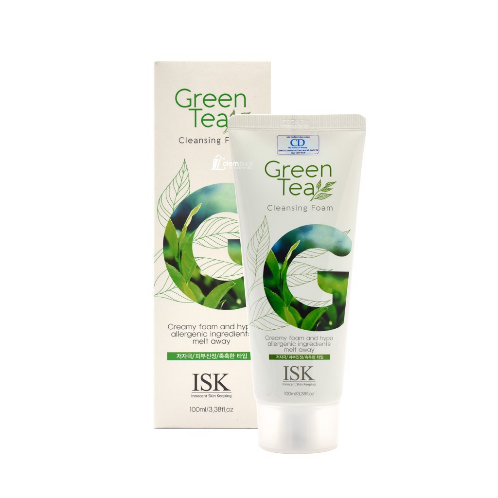 Sữa rửa mặt dưỡng ẩm chiết xuất từ trà xanh ISK Green Tea Cleansing Foam 100ml - Hàn Quốc Chính Hãng