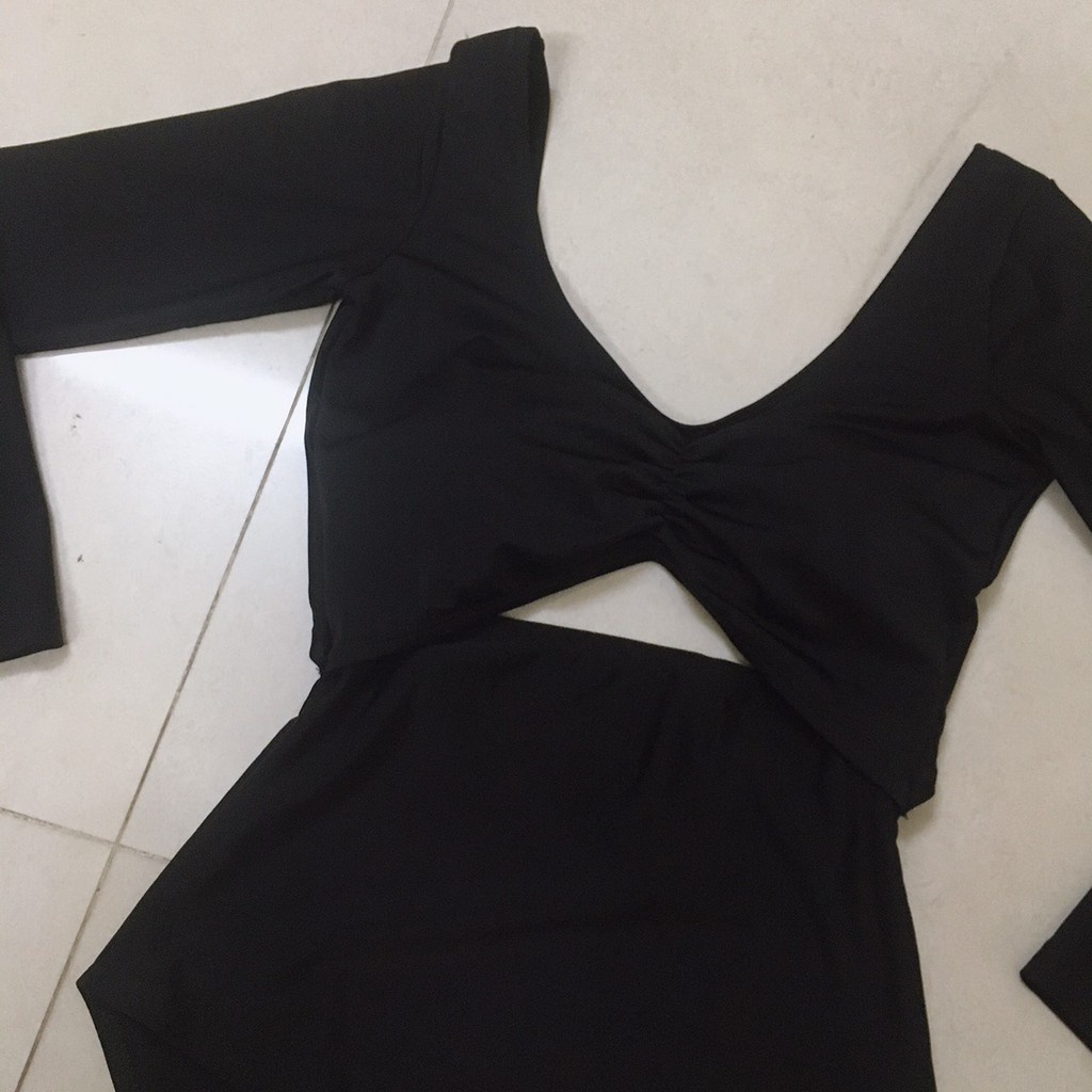 Size M L XL - Bikini liền mảnh, đồ bơi nữ tay dài cổ tim khoét eo và lưng BK04