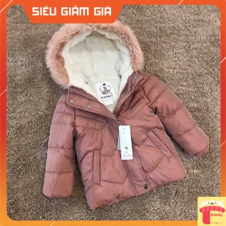 Áo khoác phao bé gái 1-6 tuổi mũ vành lông, Áo phao dáng dài cho bé hãng BE HAPPY xuất khẩu