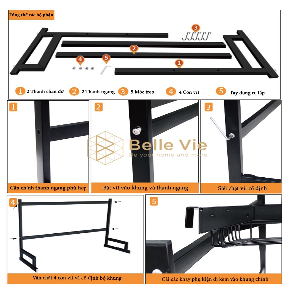 Kệ Để Bát Đa Năng, Giá Để Chén Đĩa Thông Minh Chất Liệu Thép Cacbon, Kích Thước 85 x 52 x 32