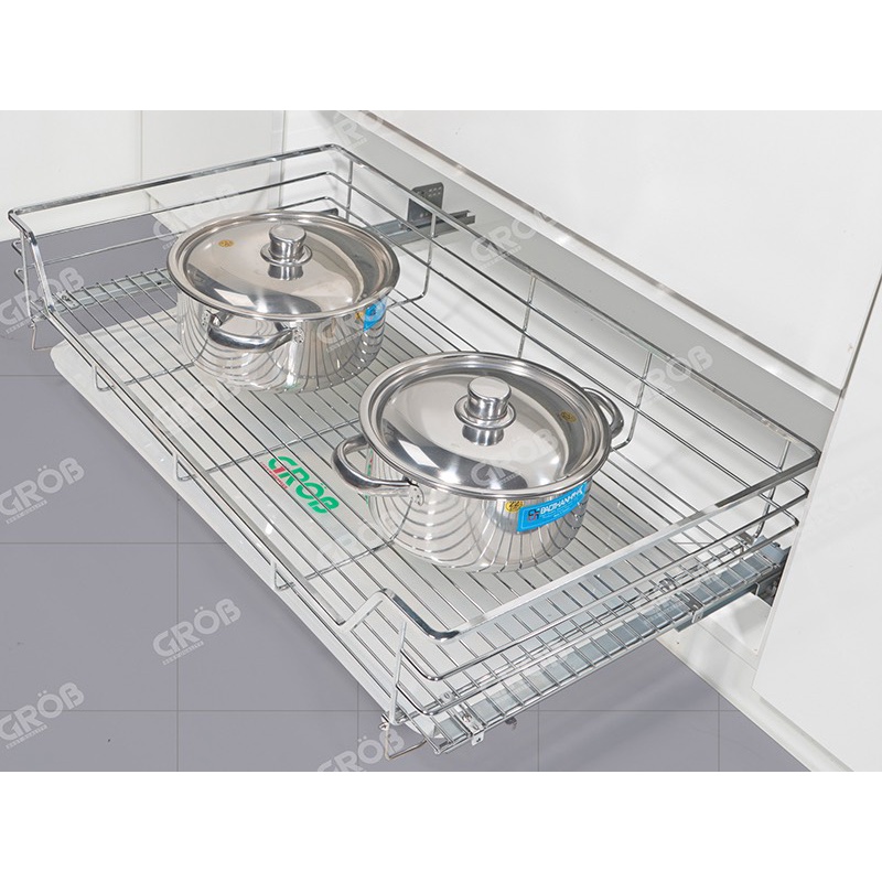 Kệ xoong nồi inox nan vuông- Phụ kiện đựng xoong nồi tủ bếp dưới