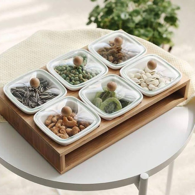 Khay mứt sứ gỗ