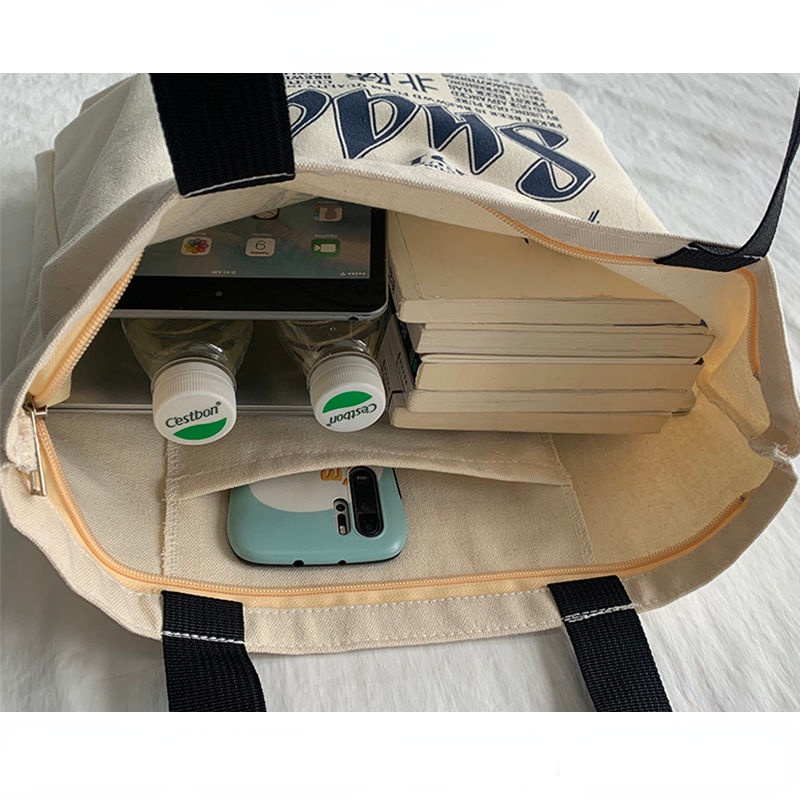 Túi xách YADOU bằng vải canvas cotton in họa tiết màu sắc sáng tạo