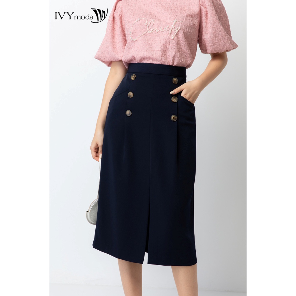 Chân váy xẻ gấu trước IVY moda MS 30M6487
