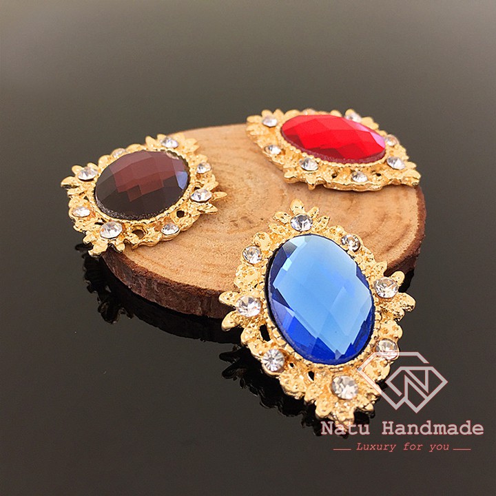- Nguyên liệu hoa cài áo - hoa cài tóc Handmade - Center mạ kim mắt ngọc nhiều màu loại đẹp