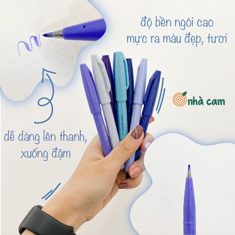 [Màu cơ bản] Bút viết thư pháp Pentel Fude Touch Brush Sign Pen Nhà Cam