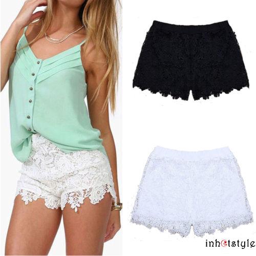 Quần short lưng cao phối ren thời trang dành cho nữ