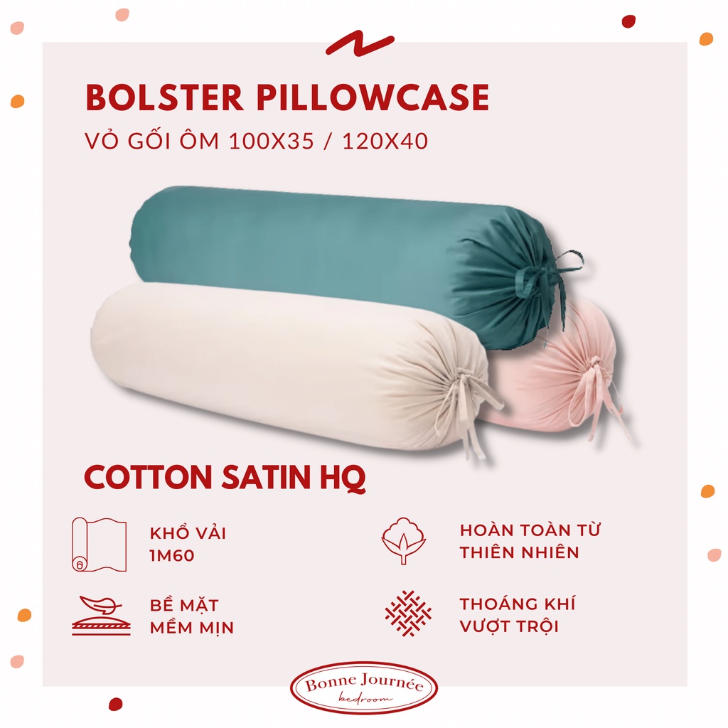 Vỏ gối ôm 100% Cotton trơn màu/hoạ tiết đặt may nhiều màu 100x35/120x40