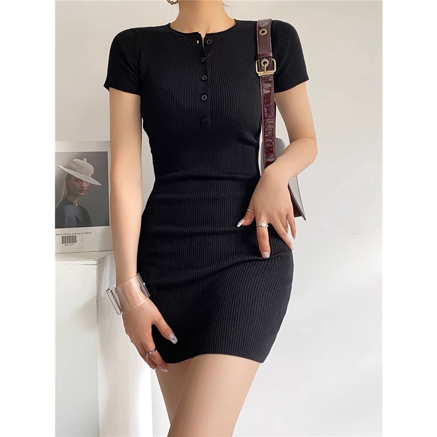 Váy nữ ngắn tay LABOBO đầm body dáng ôm sexy, đầm bigsize <67 thun tăm co dãn