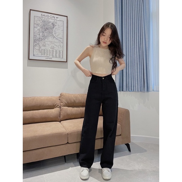 Quần jean nữ ống rộng đen LUCETFASHION Black jeans