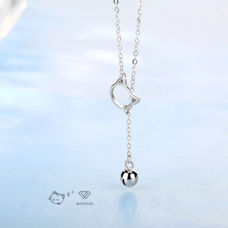 Dây chuyền bạc 925 hình mèo và lục lạc hàng hộp sang trọng vòng cổ Bella925 T269
