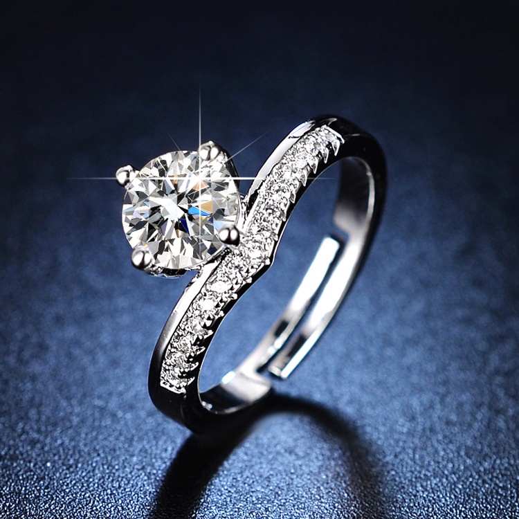 Nhẫn Kim Cương Giả Moissanite Ins Cặp Màu Nhanh Và Có Thể Giặt Được Cho Cặp Đôi Ins