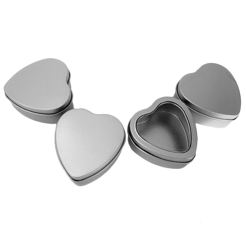 14-Pack Empty Heart Shaped Sier Metal Tins with Clear Window