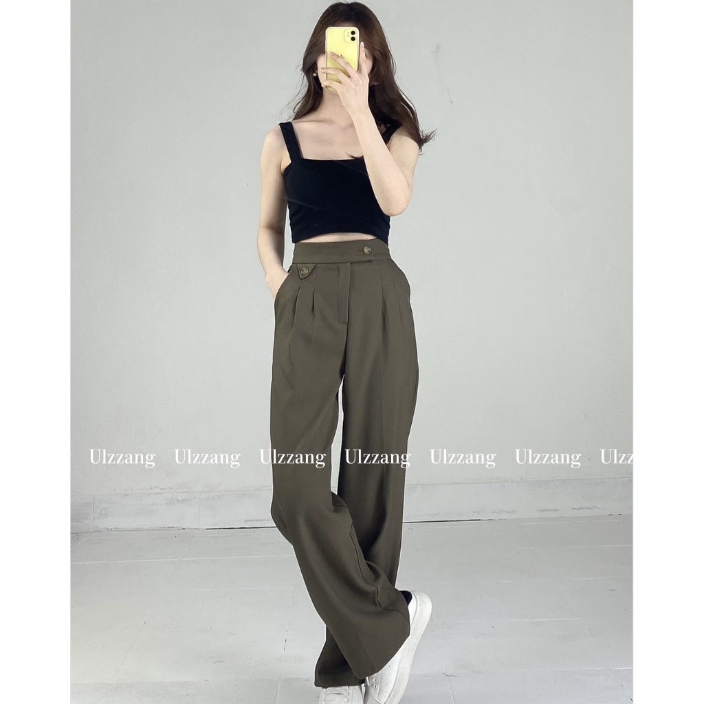 (Ảnh thật) Quần culottes vải chất ruby cao cấp dáng suông nắp túi Quansuongcaptuitamgiac255