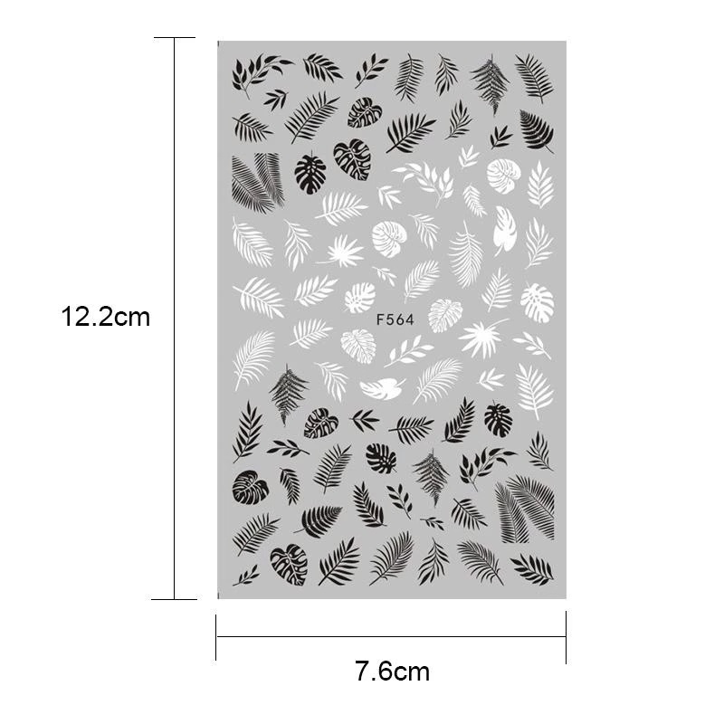 1 Tấm Sticker Dán Móng Họa Tiết Hình Học / Hoa Trắng Đen 3D