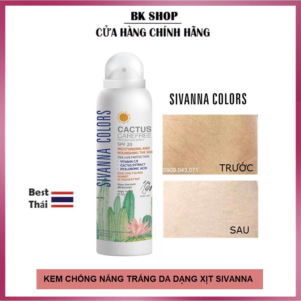 [Thái Lan] Xịt Chống Nắng Trắng Da Tức Thì Sivanna Cactus Carefree Protection Spray HF159 150ml