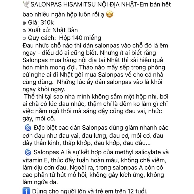 Miếng dán Salonpas 140m Nhật