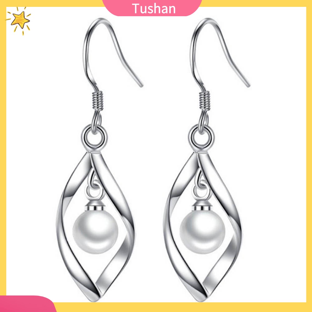 TUSH Elegant Women Faux Pearl Rotating Dangle Hook Earrings Wedding Jewelry Gift