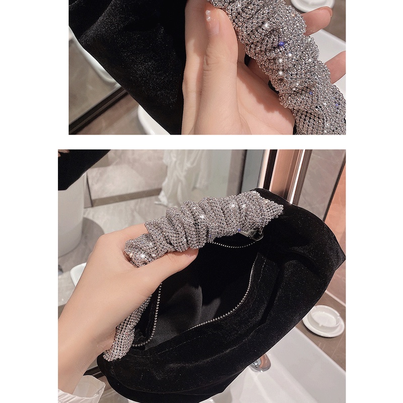 Túi xách nhung màu đen đính đá kim cương giả lấp lánh thời trang cho nữ