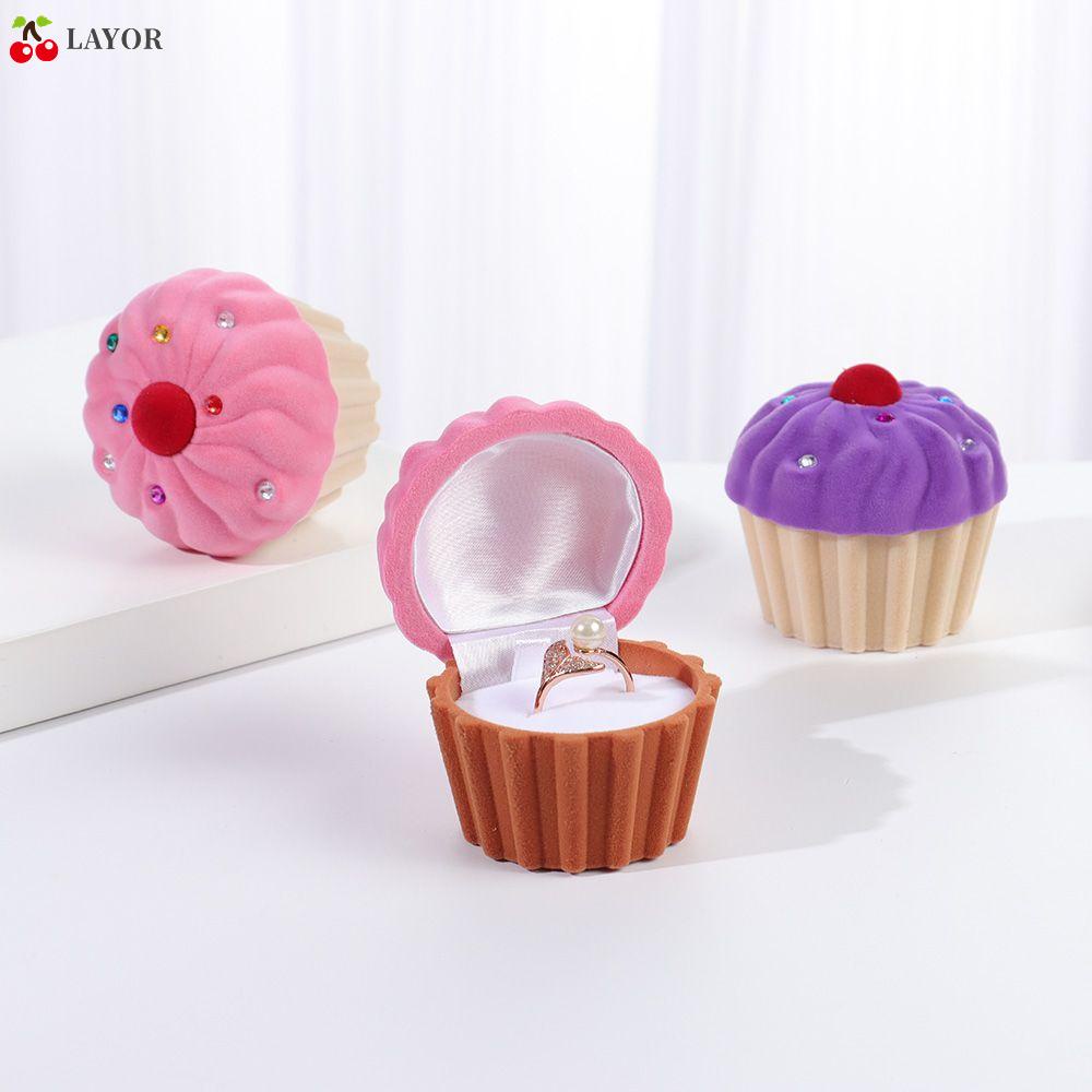 Hộp đựng trang sức nhẫn làm quà tặng hình bánh kem bằng flannel