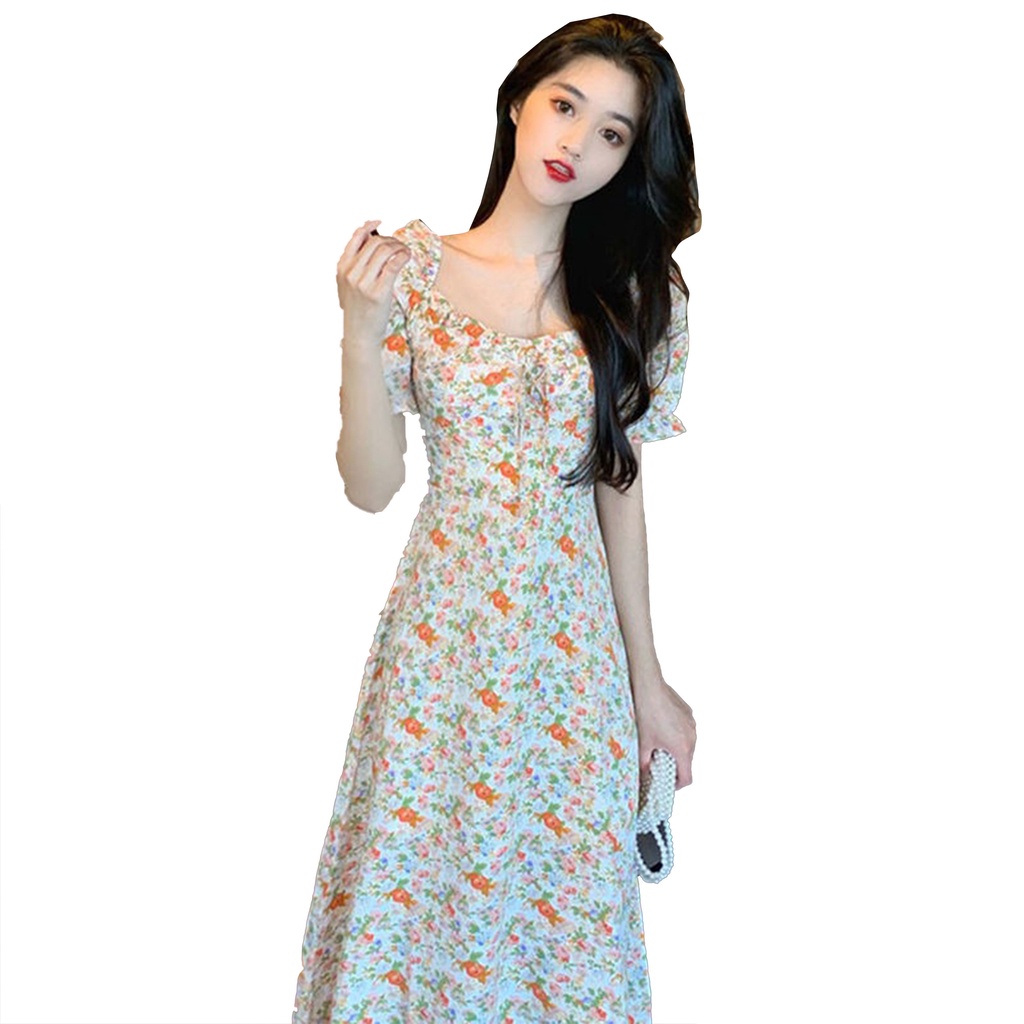 Đầm Perty dáng dài họa tiết hoathiết kế mới phong cách Hàn Quốc thời trang mùa hè cho nữ
