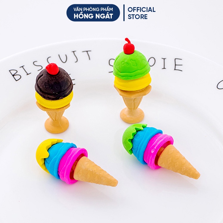 Tẩy bút chì kem ốc quế, đồ dùng học tập dễ thương gôm tẩy cute giá rẻ làm quà tặng học sinh văn phòng phẩm T25