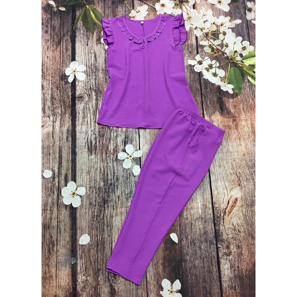 Quần dài 9 TẤC chất ĐŨI THUN Sát nách Cổ Nhúm bèo Đồ bộ mặc nhà Big Size cao cấp Size 3 4 ShopThanhThanh