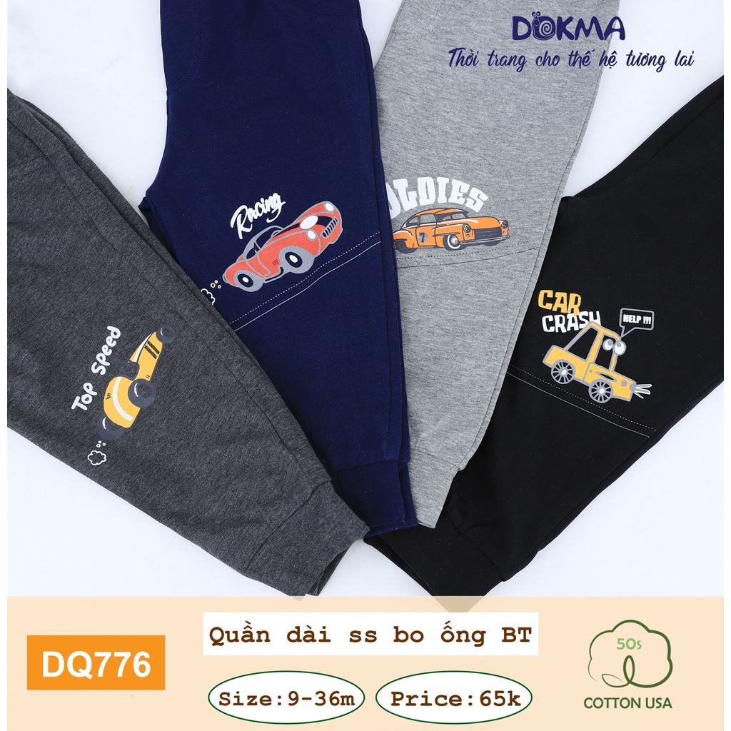 DQ776 Quần dài bo ống in hình Dokma vải cotton mỏng cho bé trai (9-36M)