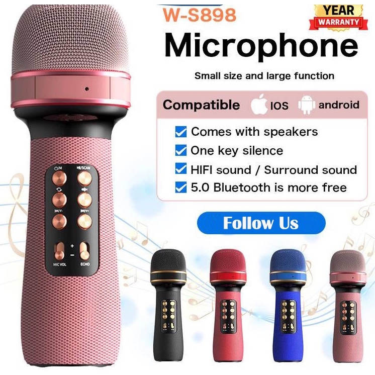 Micro Karaoke Bluetooth Cao Cấp Tích Hợp Loa Bass Siêu Trầm Không Dây Đèn Led Phiên Bản WS1816,WS-898, Pin Trâu