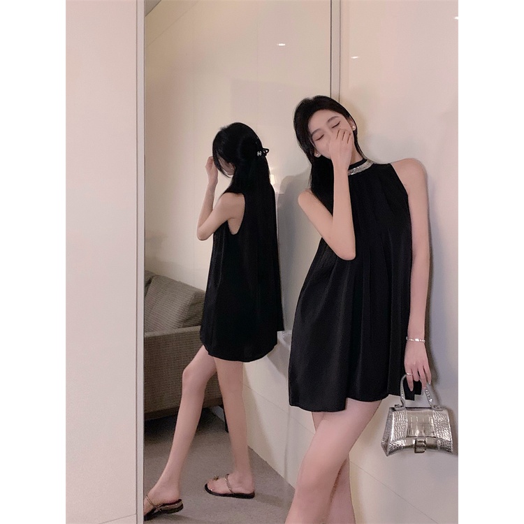 Cocory vn Đầm Chữ A Sát Nách Hở Vai Màu Đen Thời Trang Mùa Hè