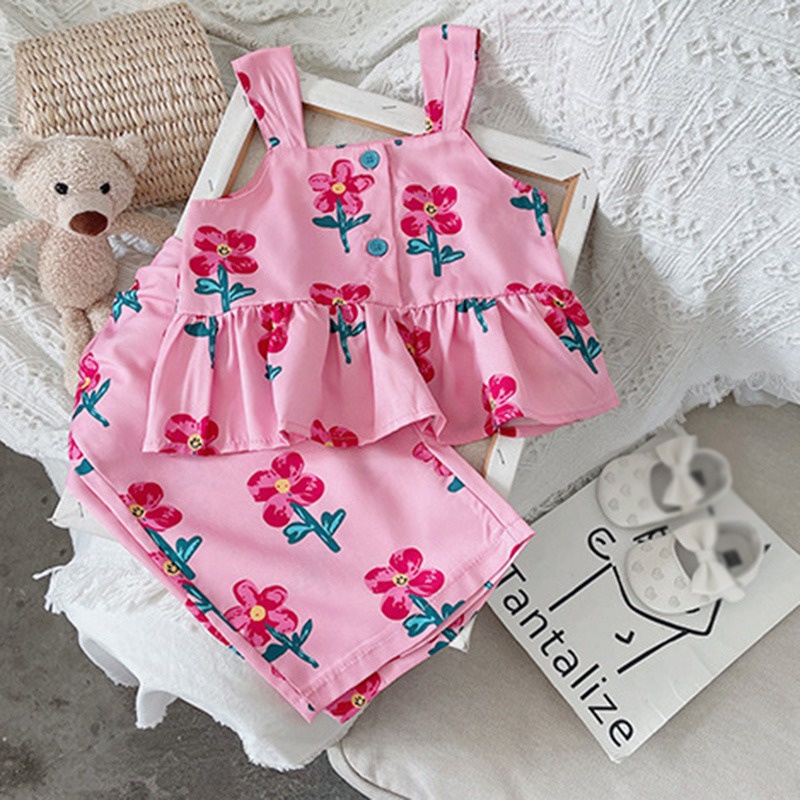 Set Áo Thun Sát Nách Phối Chân Váy Thời Trang Dễ Thương Cho Bé Gái