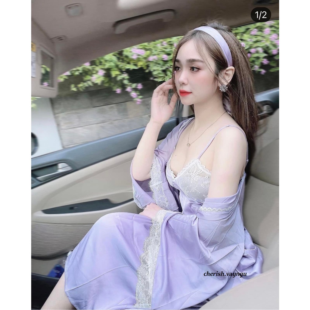 (M.82) Set váy ngủ kèm áo choàng lụa sexy cao cấp miemmoc sang chảnh Đầm mặc nhà gợi cảm quyến rũ