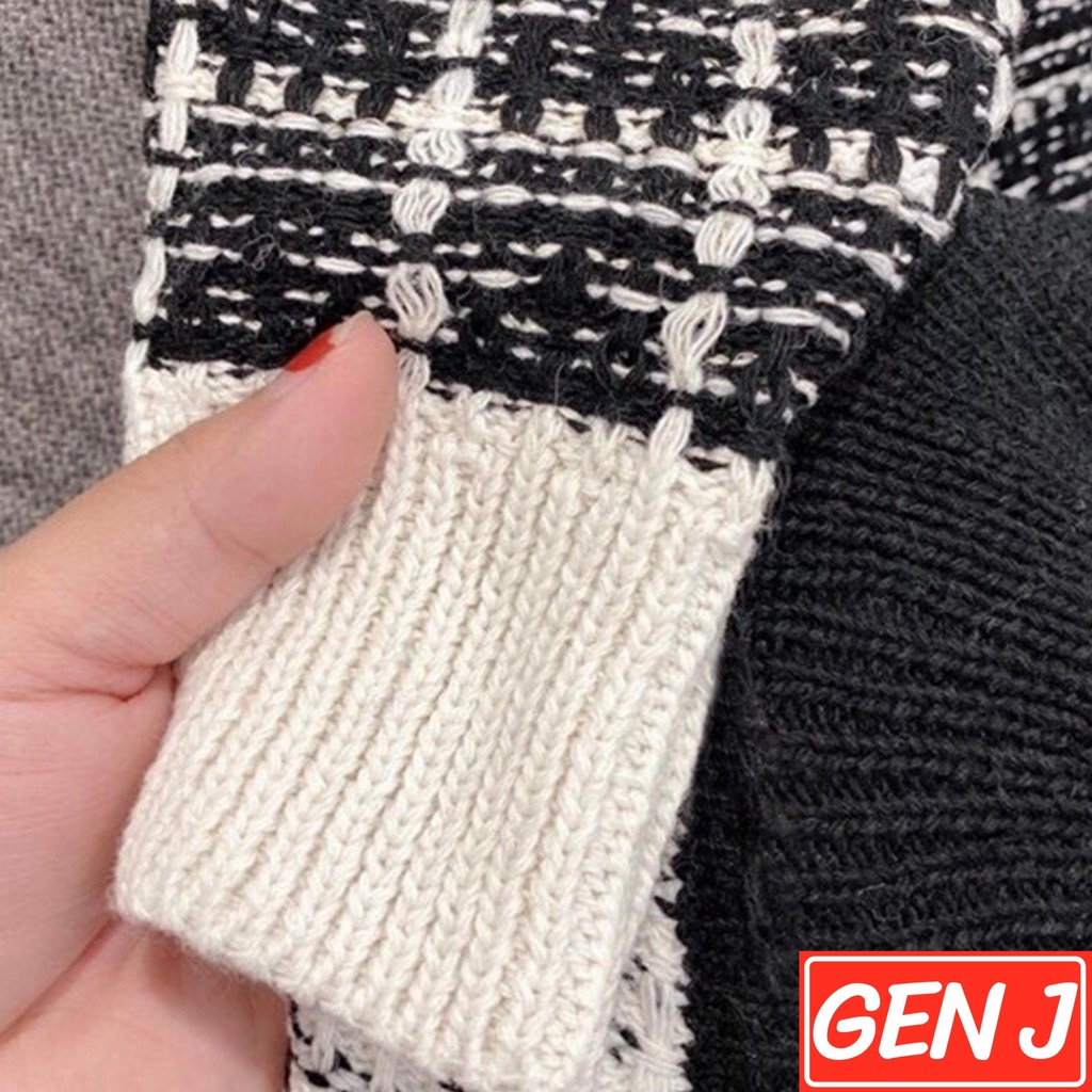 áo cardigan len họa tiết kẻ kim tuyến sang chảnh - Gen J