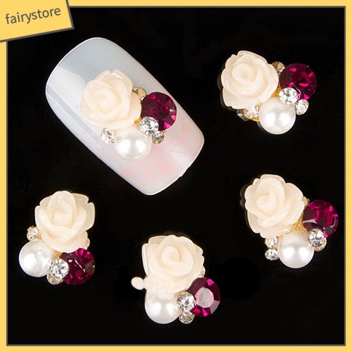 FS_10 Pcs 3D Rose Flower Nail Art Stickers Tips Studs Rhinestone Nail Decor Jewelry