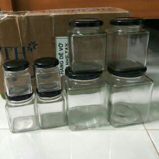Hũ thủy tinh vuông đựng gia vị, trà hoa 220ml đa năng