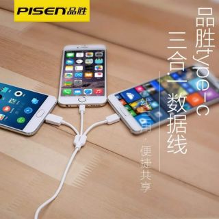Cáp 3 sạc 3 đầu Lightning, Micro Usb và Type C
