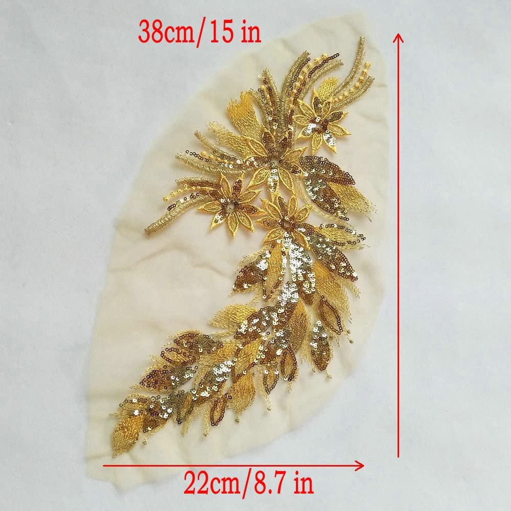 1 Miếng Vải Lưới Thêu Hình Hoa Và Chim Công 38 * 22CM Trang Trí Váy Cưới