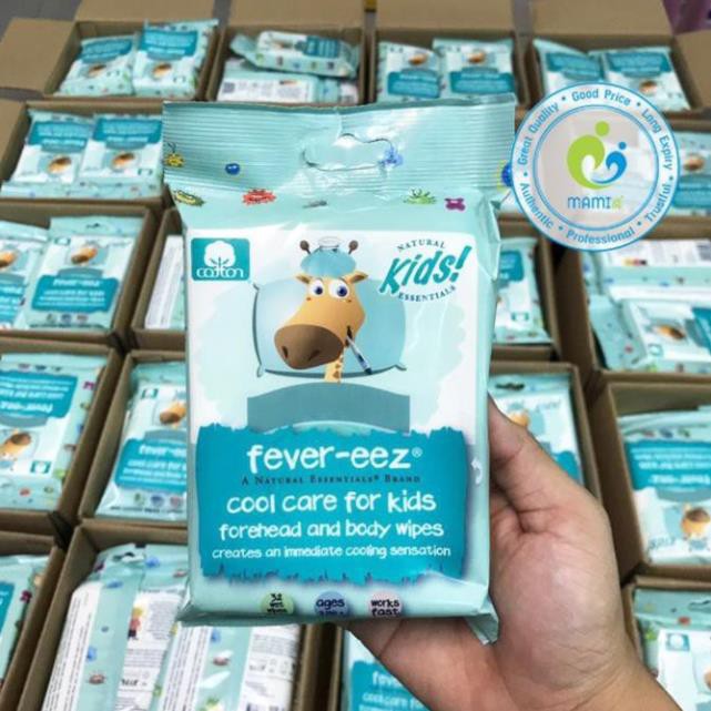 Khăn giấy lau mát (32 miếng) giúp hạ sốt cho bé từ 3 tháng tuổi Fever-eez Cool Care for Kids, USA