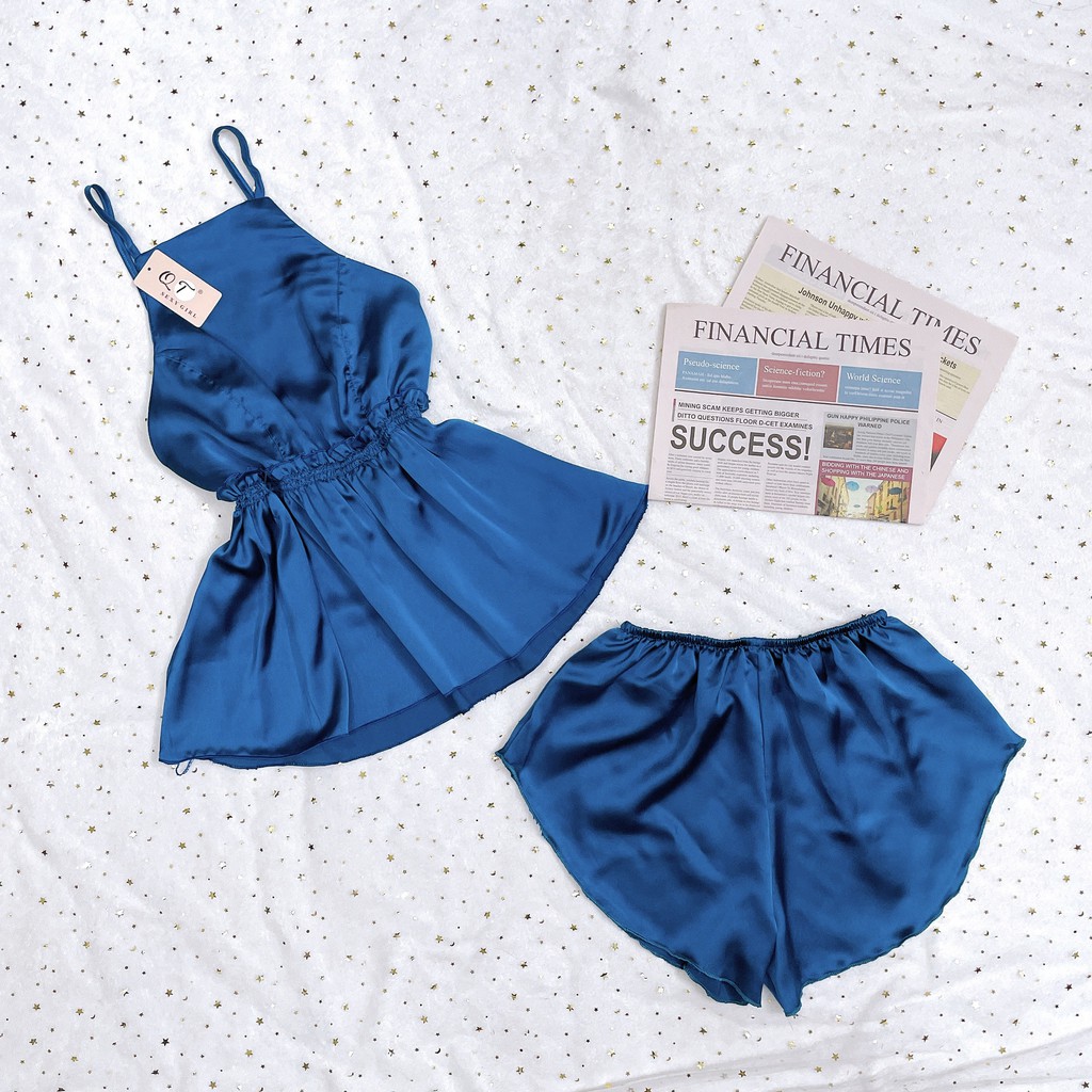 Đồ ngủ sexy nữ 🌺 Freeship 🌺 Đồ ngủ sexy nữ hai dây cổ yếm nhún eo dễ thương Freesize dươi 60kg | BigBuy360 - bigbuy360.vn