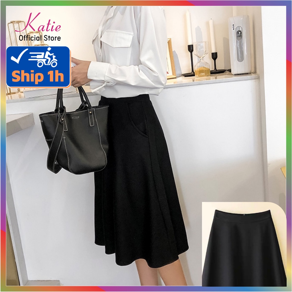 Chân Váy Công Sở Dáng Xòe Katie Dài 64cm Chân Váy Xòe Dài Qua Gối Thanh Lịch Chất Tuyết Mưa Cao Cấp Không Nhăn X64