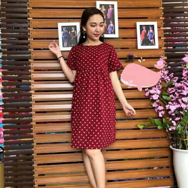 Váy bầu chấm bi đẹp, đầm bầu xinh