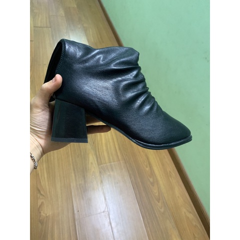 [Giày Boots Nữ đùi da lì da bóng khóa kéo sau][Bốt đùi nữ da lì dưới gối nhăn nhún gót vuông mũi vuông tròn cao cấp 5cm]