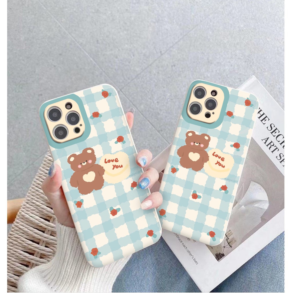 Ốp lưng iphone 11 Promax Caro gấu nâu bảo vệ camera vuông ốp iphone hot trend 12 Pro Max 13 pro max 6 7 8 Plus X Xs Max