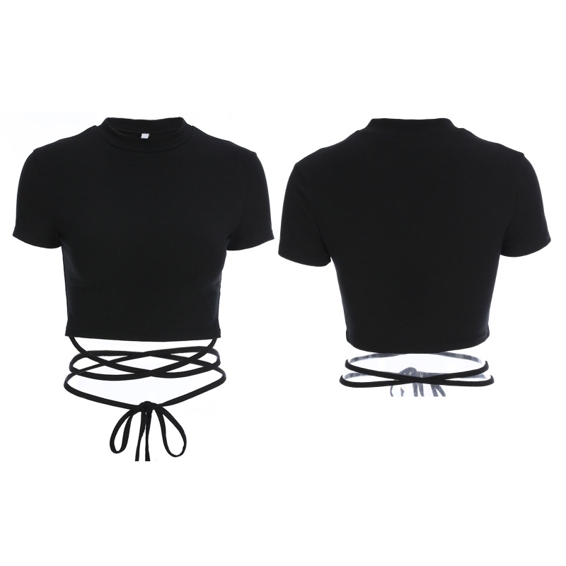 Brroa Áo Thun Croptop Ôm Dáng Tay Ngắn Cổ Giả Đan Dây Phong Cách Harajuku Mùa Hè Cho Nữ Bl