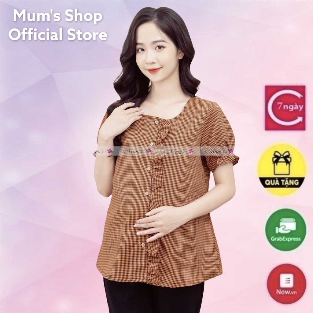 ÁO BẦU MÙA HÈ DỄ THƯƠNG MUM'S SHOP FREESHIP Áo bầu xinh caro mùa hè