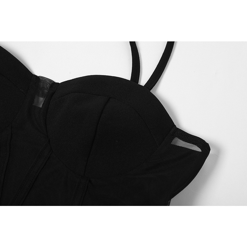 Đầm Sát Nách Hở Lưng Phối Lưới Thiết Kế Xẻ Tà Quyến Rũ Cho Nữ